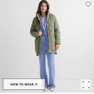 J.Crew Quilted cocoon puffer coat (green)